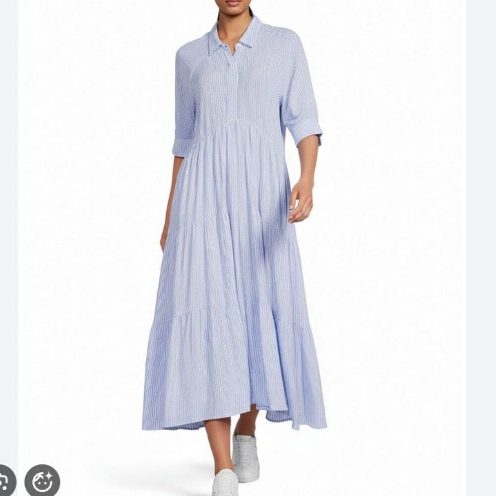 A Loves A Midi Shirt Dress Blue White Pinstripe Sz M Preppy Classic Coastal